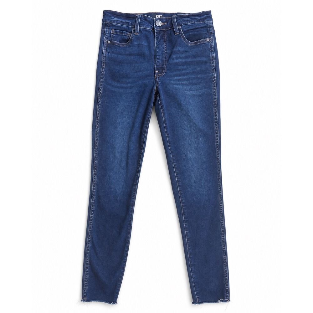 Kut from the Kloth Connie High Rise Fab Ab Ankle Skinny Jeans Dark Raw Hem 2